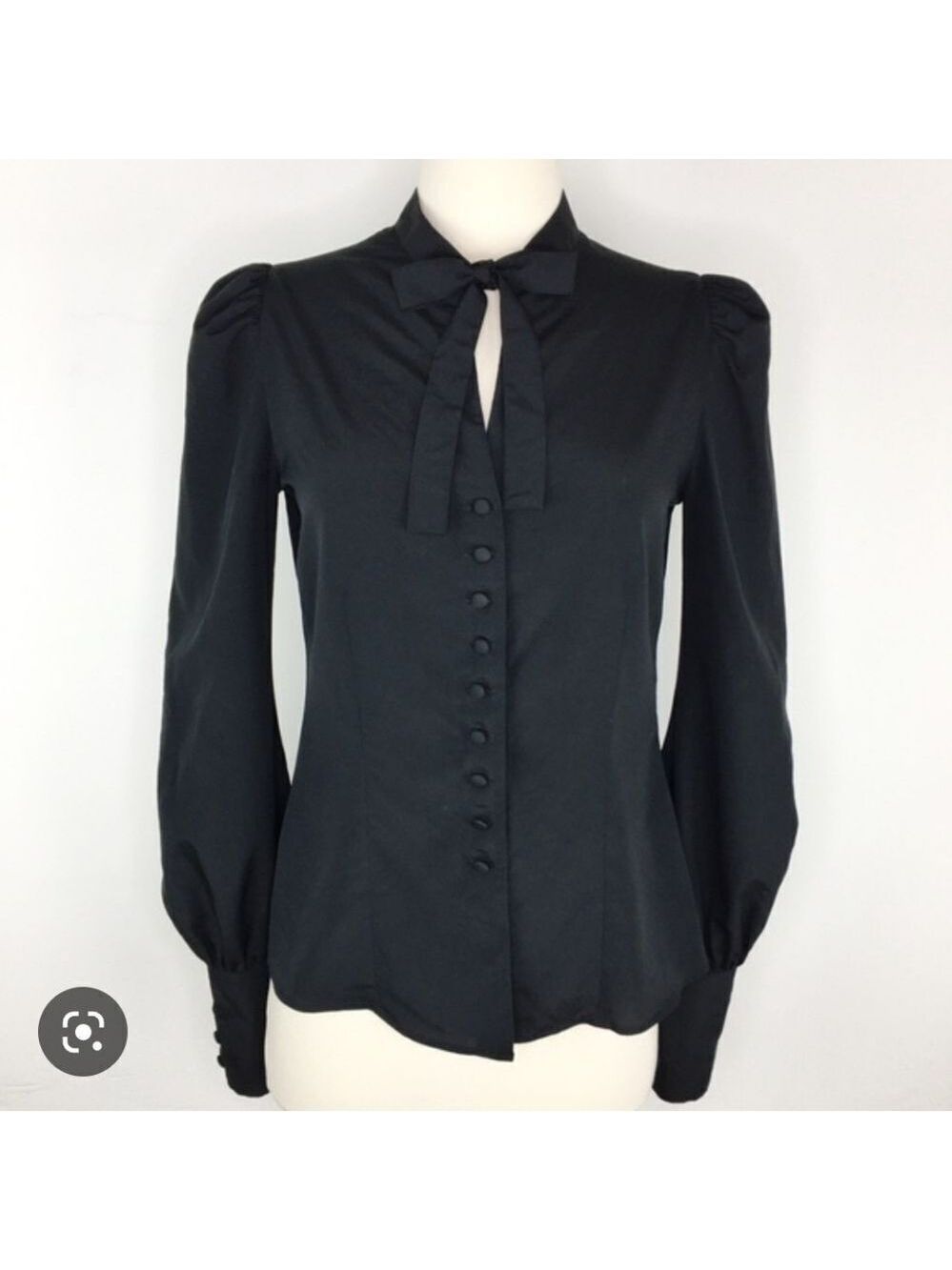 Italy Puff Sleeve Tie Neck Button Blouse